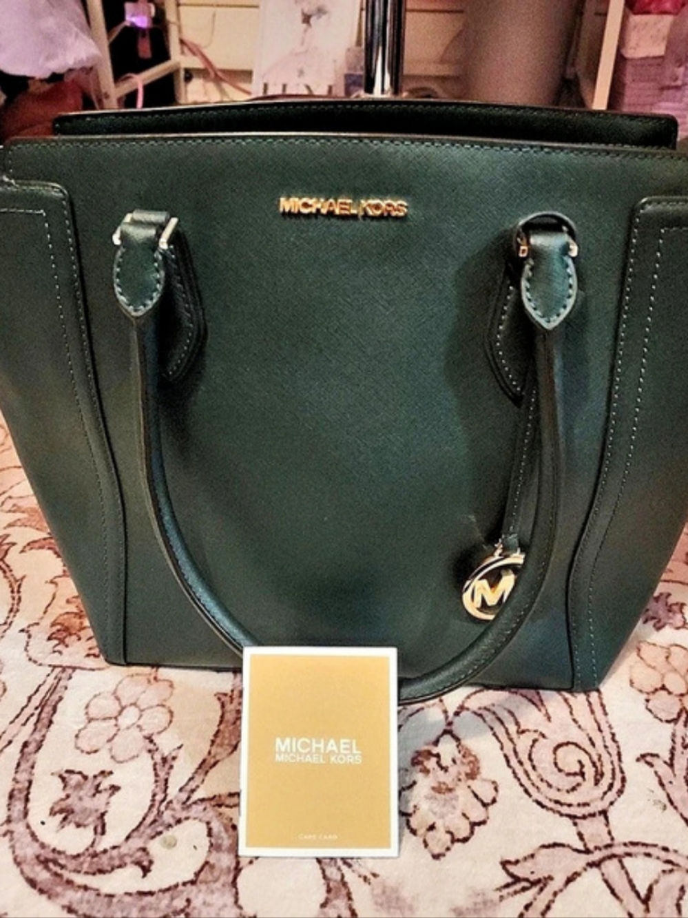 Michael Kors Jet Set Large Saffiano Leather Top-Zip Tote Bag Green Top-Zip Tote
